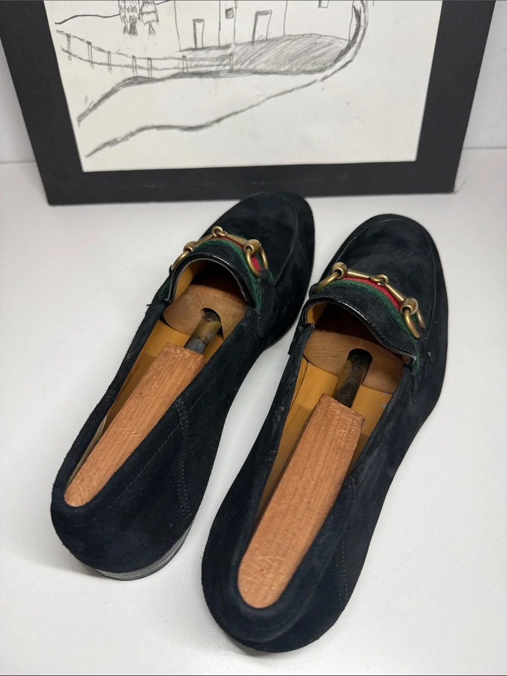 Gucci Web Black Suede Horesbit Loafers Mens Size UK 7 US 8